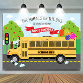 Lofaris The Wheels On Bus Go Round Happy Birthday Backdrop
