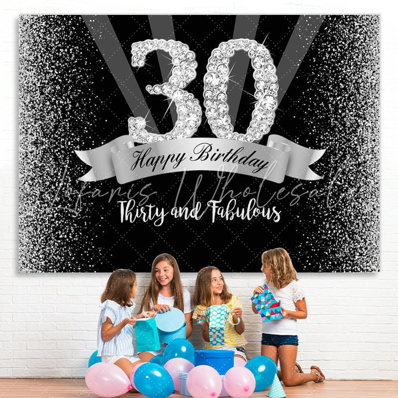 Lofaris Thirty and Fabulous Silver Bokeh 30th Birthday Backdrop