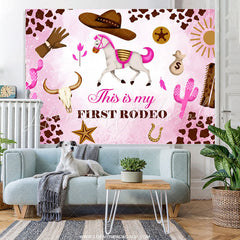 Lofaris This Is My First Redeo Cowgirl Birthday Backdrop