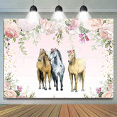 Lofaris Three Horses Floral Baby Shower Backdrop For Girls