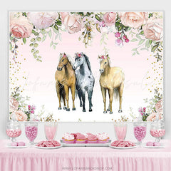 Lofaris Three Horses Floral Baby Shower Backdrop For Girls
