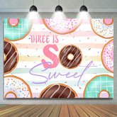 Lofaris Three Is So Sweet Colorful Donut Birthday Backdrop