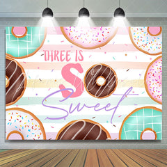 Lofaris Three Is So Sweet Colorful Donut Birthday Backdrop