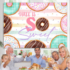 Lofaris Three Is So Sweet Colorful Donut Birthday Backdrop