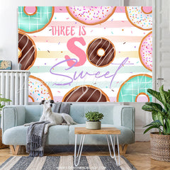 Lofaris Three Is So Sweet Colorful Donut Birthday Backdrop