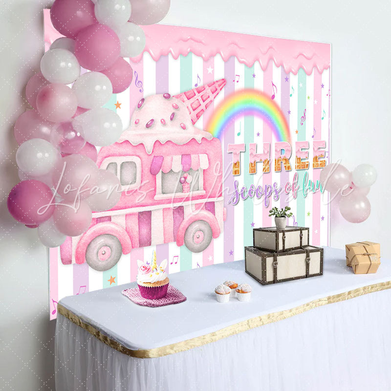 Lofaris Three Scoops Of Fun Ice Cream 3rd Birthday Backdrop