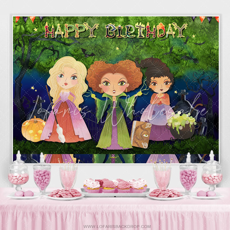 Lofaris Three Witches In Forest Magic Theme Happy Birthday Backdrop