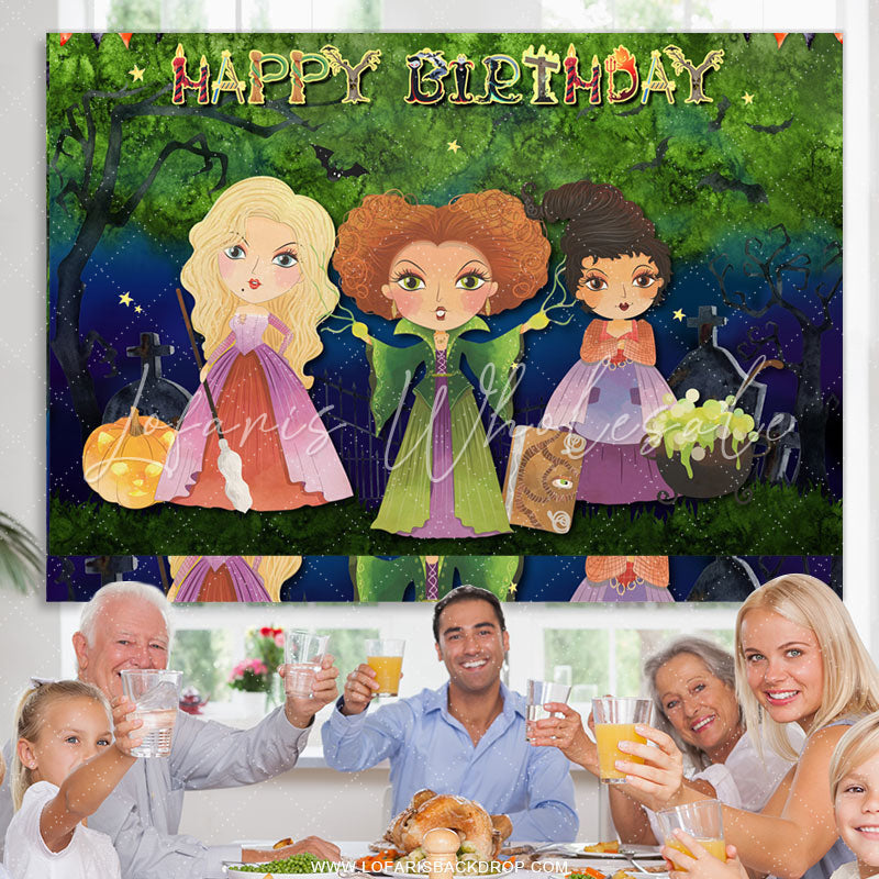 Lofaris Three Witches In Forest Magic Theme Happy Birthday Backdrop