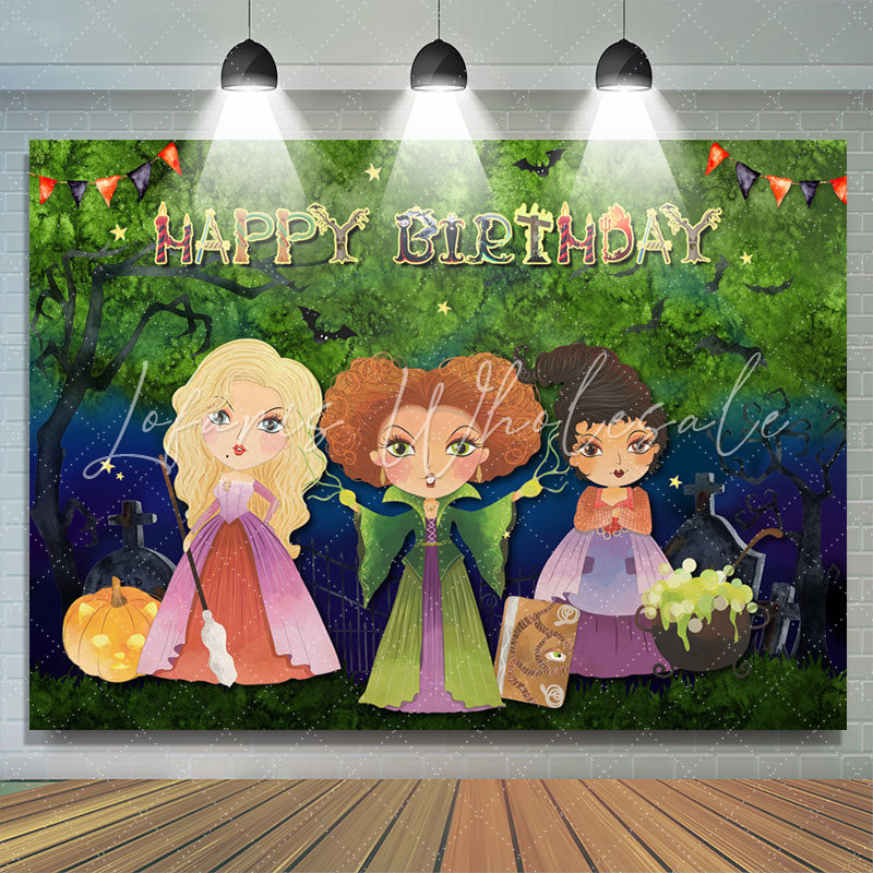 Lofaris Three Witches In Forest Magic Theme Happy Birthday Backdrop