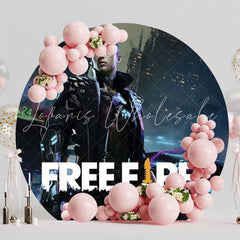 Thrilling Free Fire Round Backdrop For Exciting Gamer Party