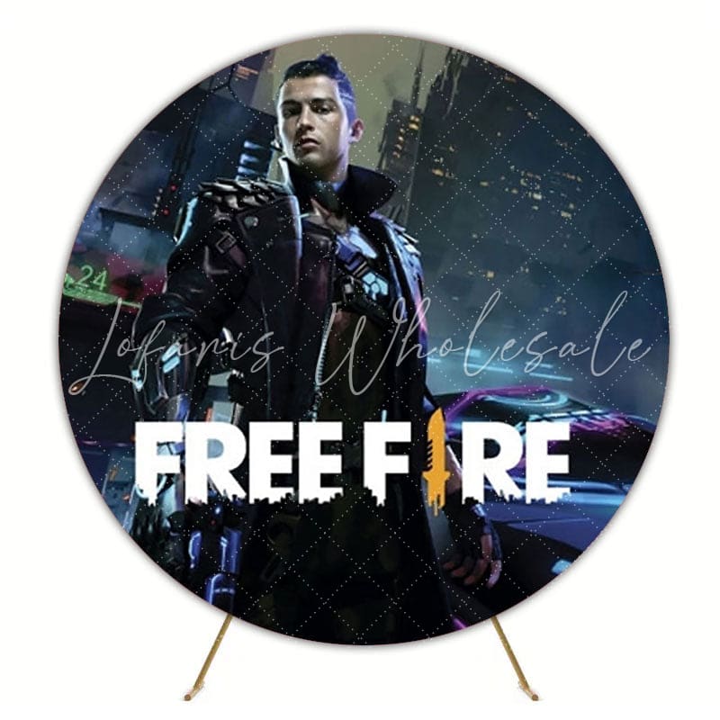 Thrilling Free Fire Round Backdrop For Exciting Gamer Party