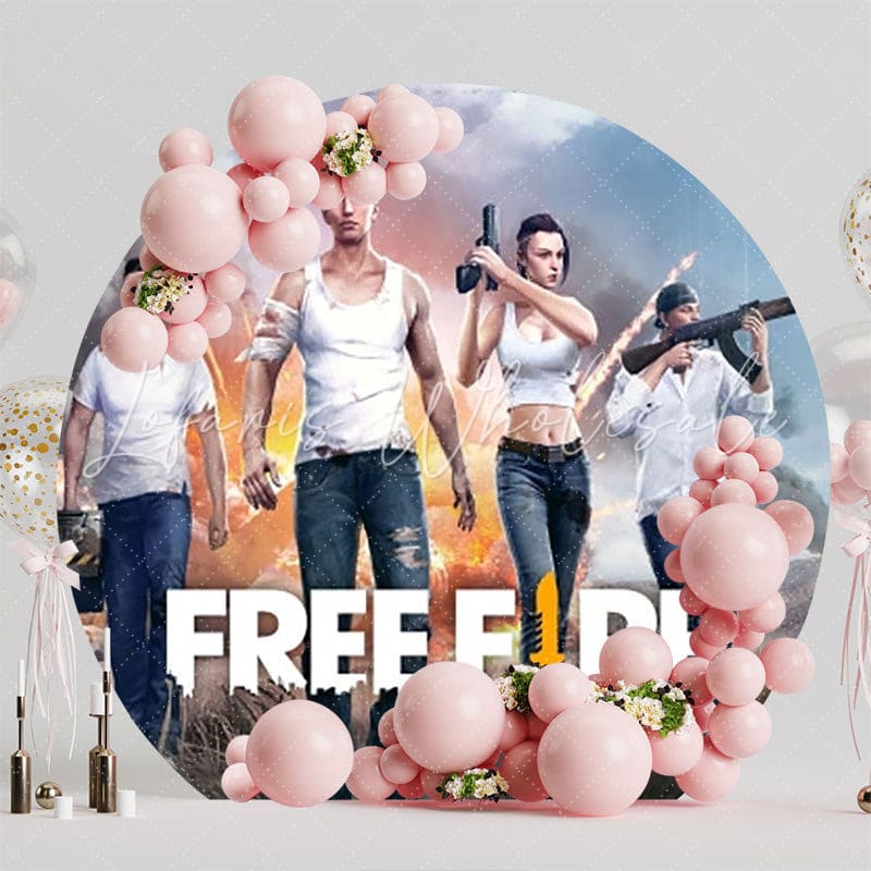 Thrilling Free Fire Round Backdrop For Gamer-Themed Party Celebration