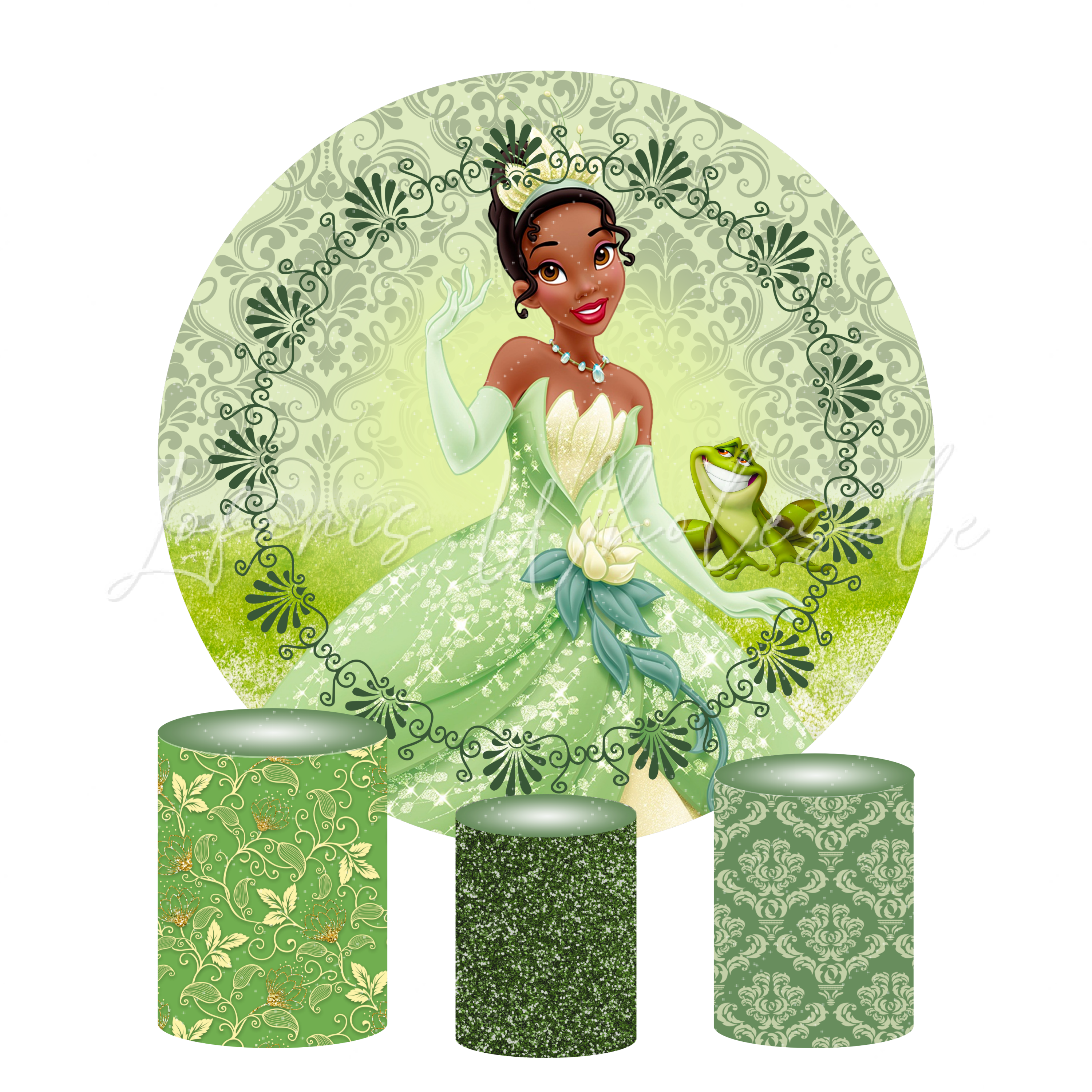 Tiana Princess Birthday Party Round Backdrop Cover Plinth Cylinder Pedestal Cover