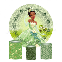 Tiana Princess Birthday Party Round Backdrop Cover Plinth Cylinder Pedestal Cover