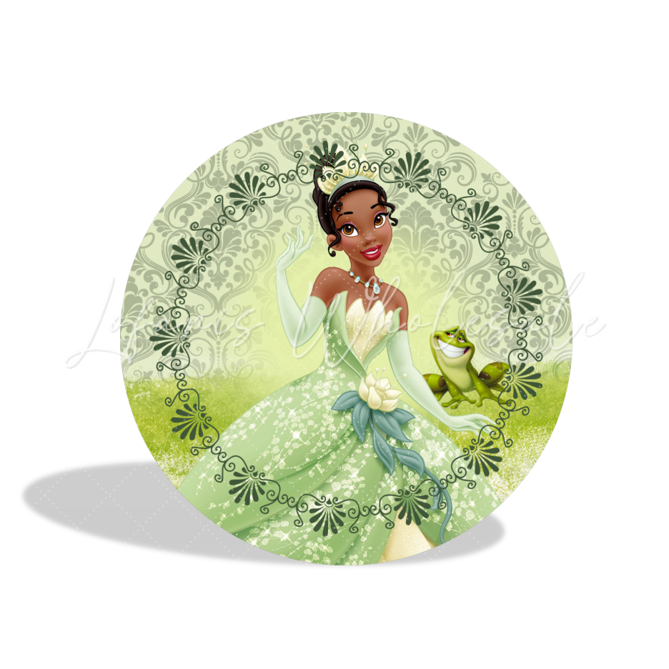 Tiana Princess Birthday Party Round Backdrop Cover Plinth Cylinder Pedestal Cover