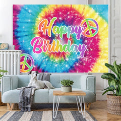 Lofaris Tie-Dye 60s Hippie Theme Happy Birthday Backdrop