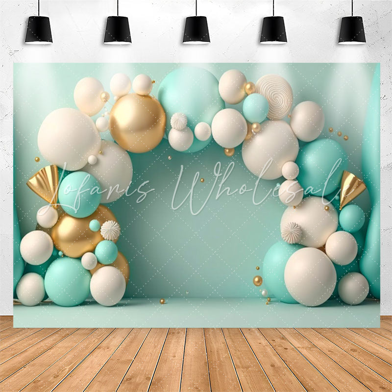 Lofaris Tiffany Blue White Golden Balloon Birthday Backdrop