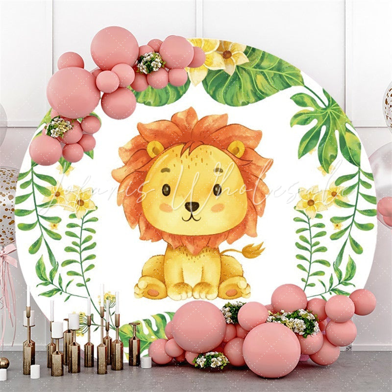 Lofaris Tiger Green Leaves Flower Round Happy Birthday Backdrop