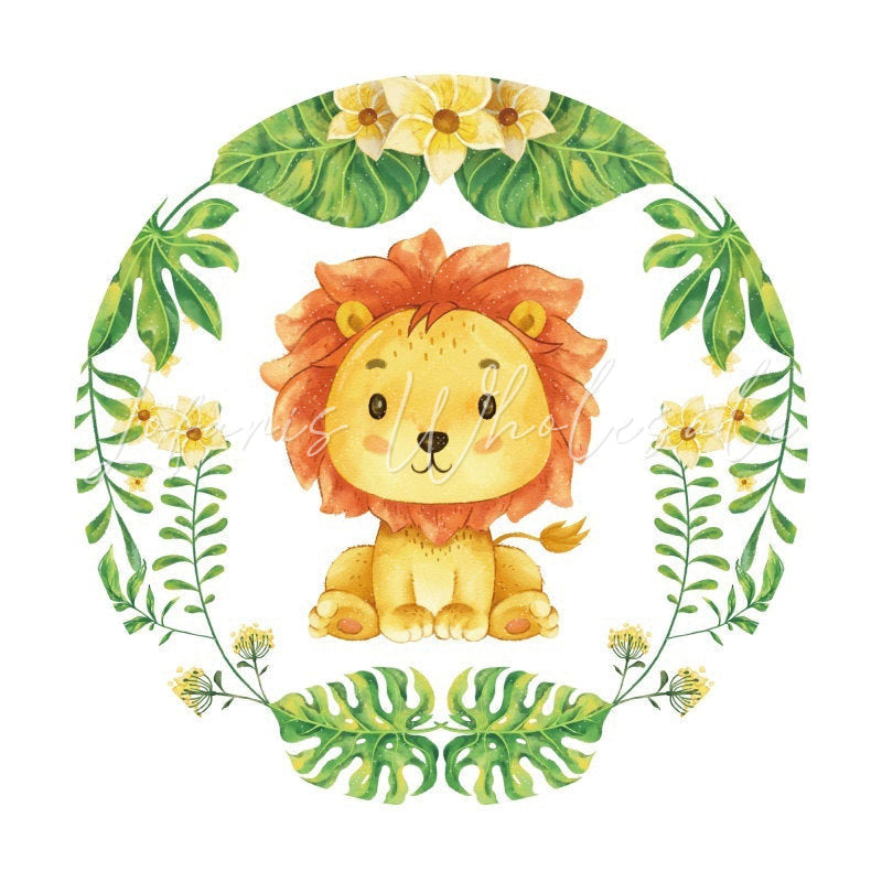 Lofaris Tiger Green Leaves Flower Round Happy Birthday Backdrop