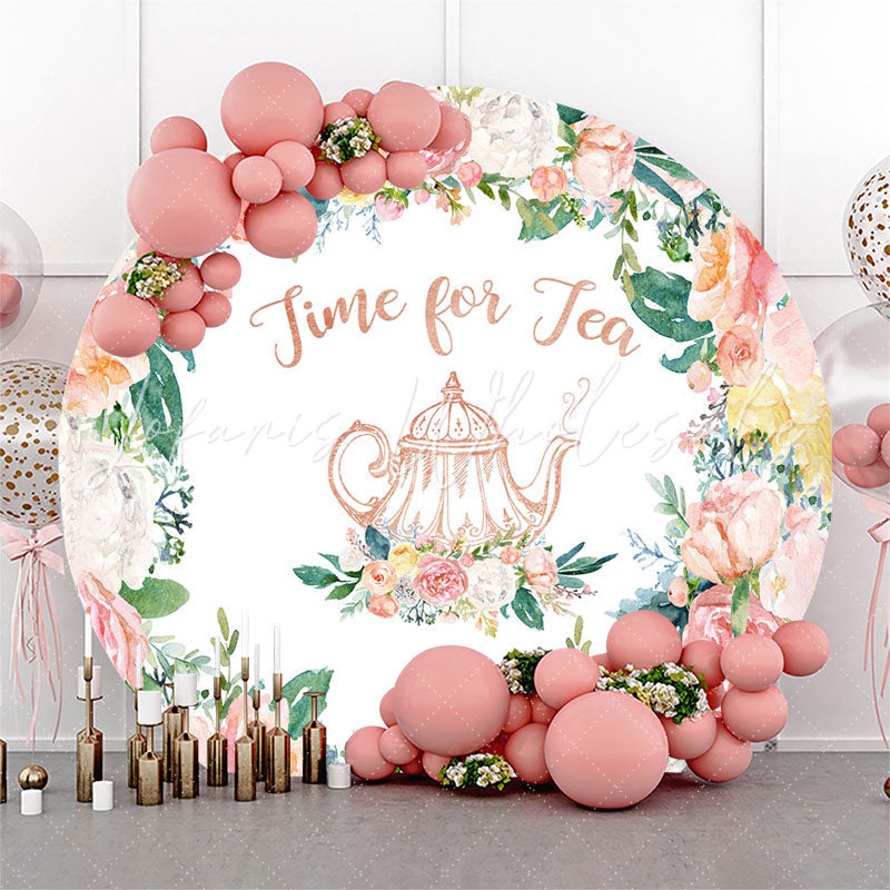 Lofaris Time For Tea Pink Floral Teapot Circle Backdrop