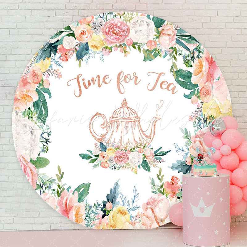 Lofaris Time For Tea Pink Floral Teapot Circle Backdrop