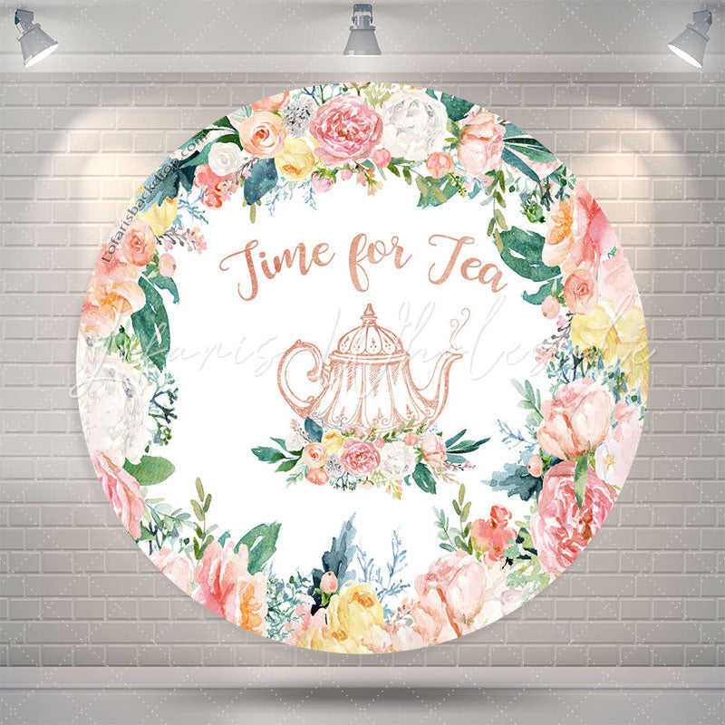 Lofaris Time For Tea Pink Floral Teapot Circle Backdrop