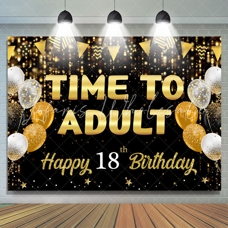 Lofaris Time To Adult Gold Black Bokeh 18 Birthday Backdrop