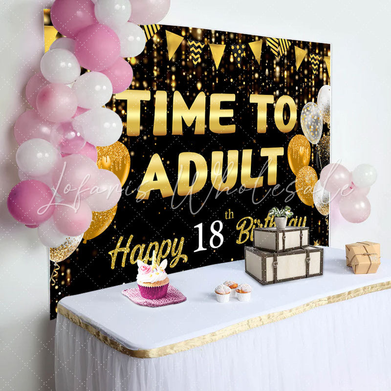 Lofaris Time To Adult Gold Black Bokeh 18 Birthday Backdrop
