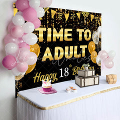 Lofaris Time To Adult Gold Black Bokeh 18 Birthday Backdrop
