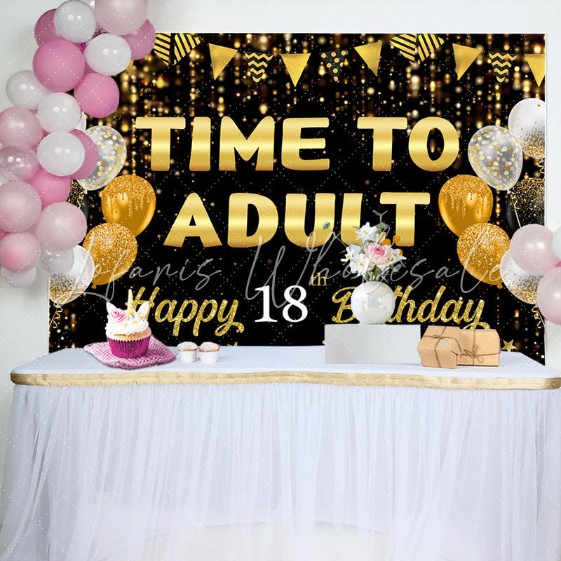 Lofaris Time To Adult Gold Black Bokeh 18 Birthday Backdrop