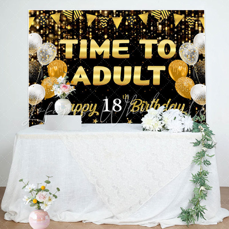 Lofaris Time To Adult Gold Black Bokeh 18 Birthday Backdrop