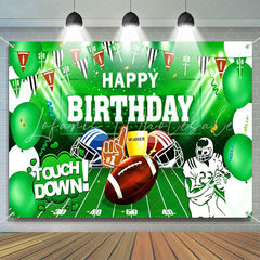 Lofaris Touch Down Green Football Field Birthday Backdrop