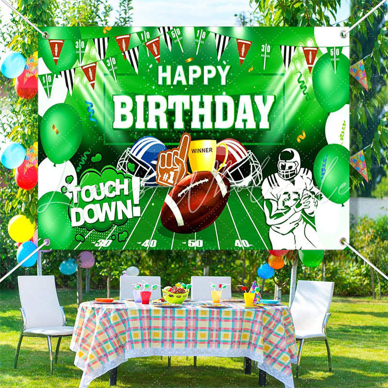 Lofaris Touch Down Green Football Field Birthday Backdrop