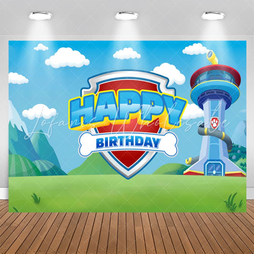 Lofaris Tower Grassland Blue Sky Happy Birthday Backdrop
