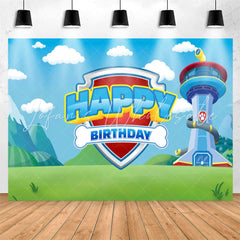 Lofaris Tower Grassland Blue Sky Happy Birthday Backdrop