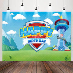 Lofaris Tower Grassland Blue Sky Happy Birthday Backdrop