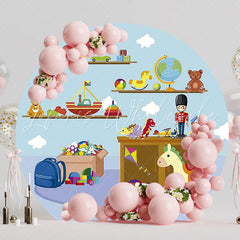 Toys in the Nursery Round Backdrop for Baby Room Decor