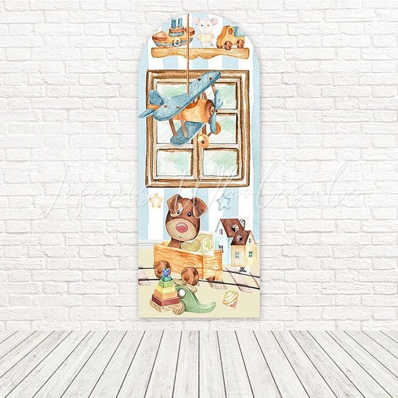 Toys Stripe Bright Playful Pattern Arch Backdrop For Fun Birthday Day