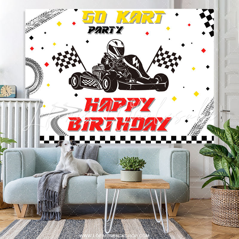 Lofaris Track Flag Happy Birthday Backdrop For Kart Party