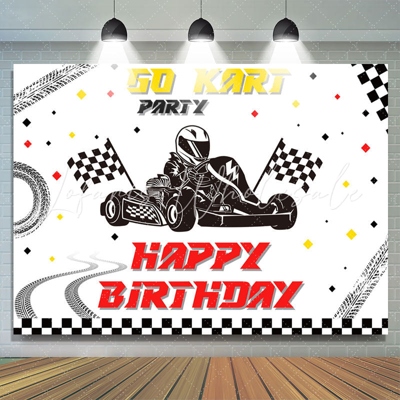 Lofaris Track Flag Happy Birthday Backdrop For Kart Party