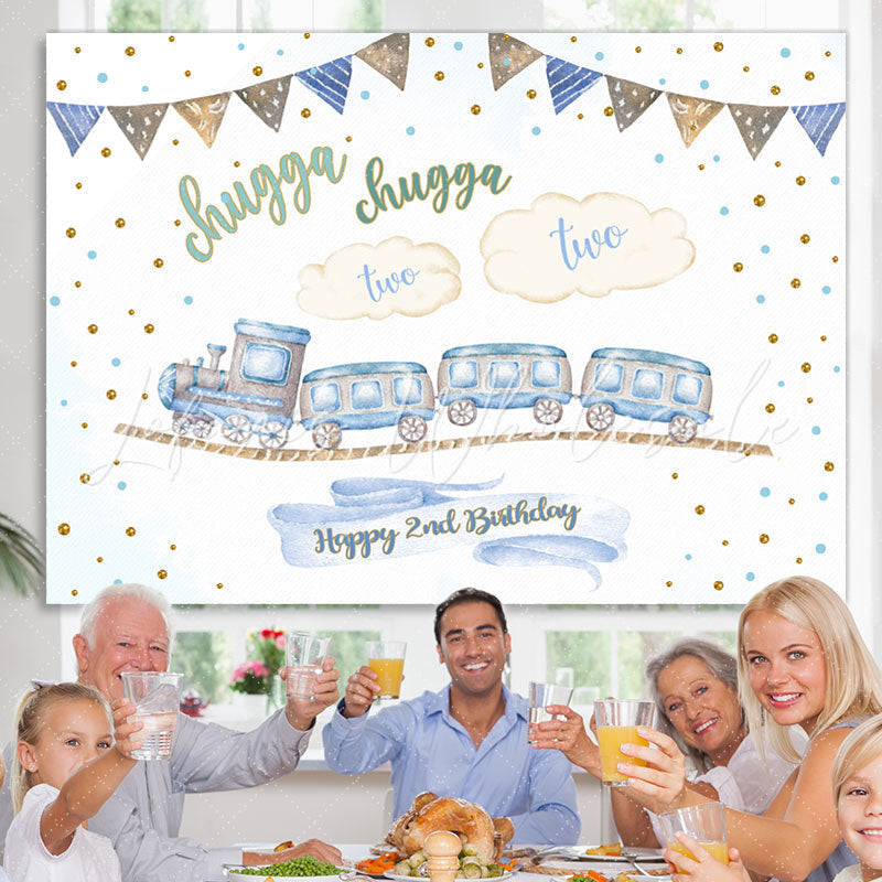 Lofaris Train Happy 2nd Birthday Backdrop for Photoshoot