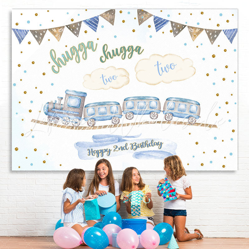 Lofaris Train Happy 2nd Birthday Backdrop for Photoshoot