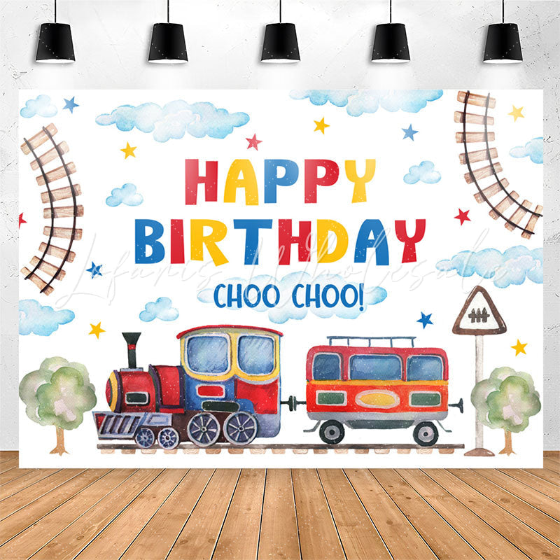 Lofaris Train Path Cloud Fresh White Happy Birthday Backdrop
