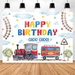 Lofaris Train Path Cloud Fresh White Happy Birthday Backdrop