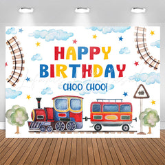 Lofaris Train Path Cloud Fresh White Happy Birthday Backdrop