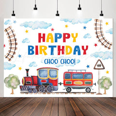 Lofaris Train Path Cloud Fresh White Happy Birthday Backdrop