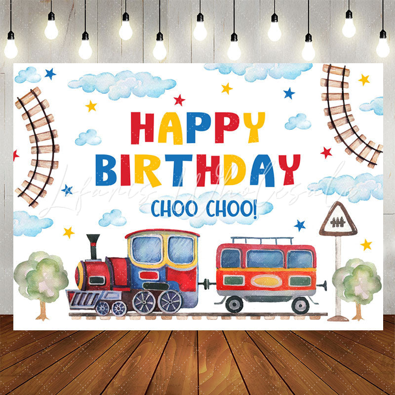 Lofaris Train Path Cloud Fresh White Happy Birthday Backdrop