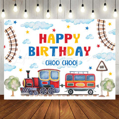 Lofaris Train Path Cloud Fresh White Happy Birthday Backdrop