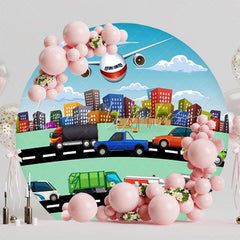 Transport City Round Backdrop For Kids Party Celebration Theme