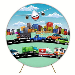 Transport City Round Backdrop For Kids Party Celebration Theme